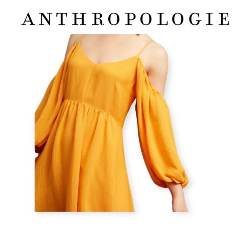 Anthropologie Mustard Cold-Shoulder Midi Dress